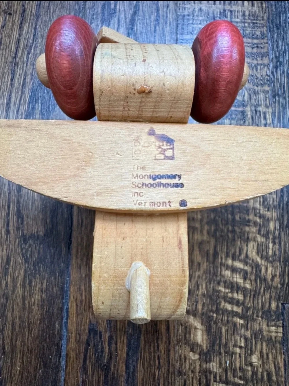 VINTAGE The Montgomery Schoolhouse Wooden Airplane Push Toy